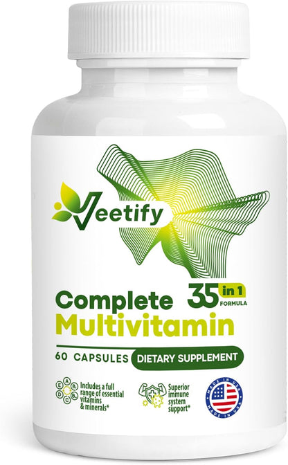Complete Multivitamin 35-in-1 – High-strength Daily Vitamins & Minerals with Antioxidants (A, B-Complex, C, D, E), Magnesium, Zinc & Green Tea Complex for Women & Men – 60 Vegan Capsules