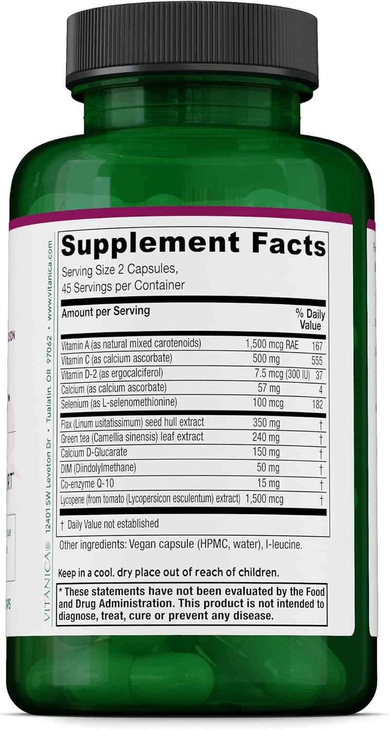 Vitanica BreastBlend - Breast Support Supplement - Antioxidant-Rich and Detoxification Support - Healthy Hormone Metabolism - Vegan - 90 Capsules - görsel 2