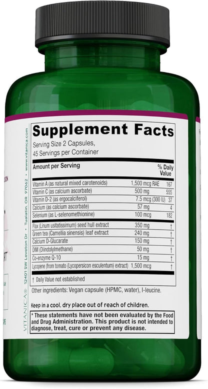 Vitanica BreastBlend - Breast Support Supplement - Antioxidant-Rich and Detoxification Support - Healthy Hormone Metabolism - Vegan - 90 Capsules