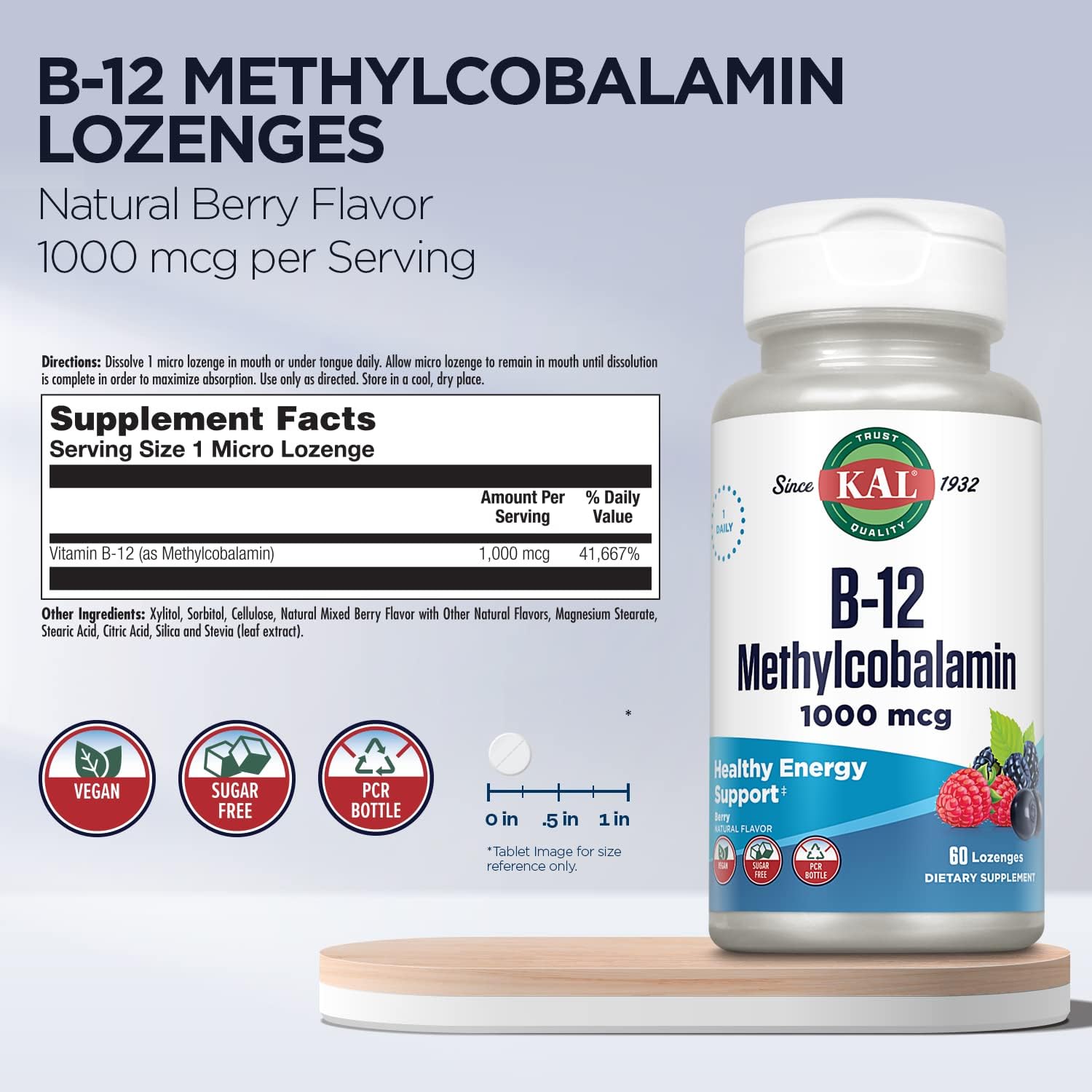 KAL Vitamin B12 Methylcobalamin Lozenges 1000mcg - görsel 3