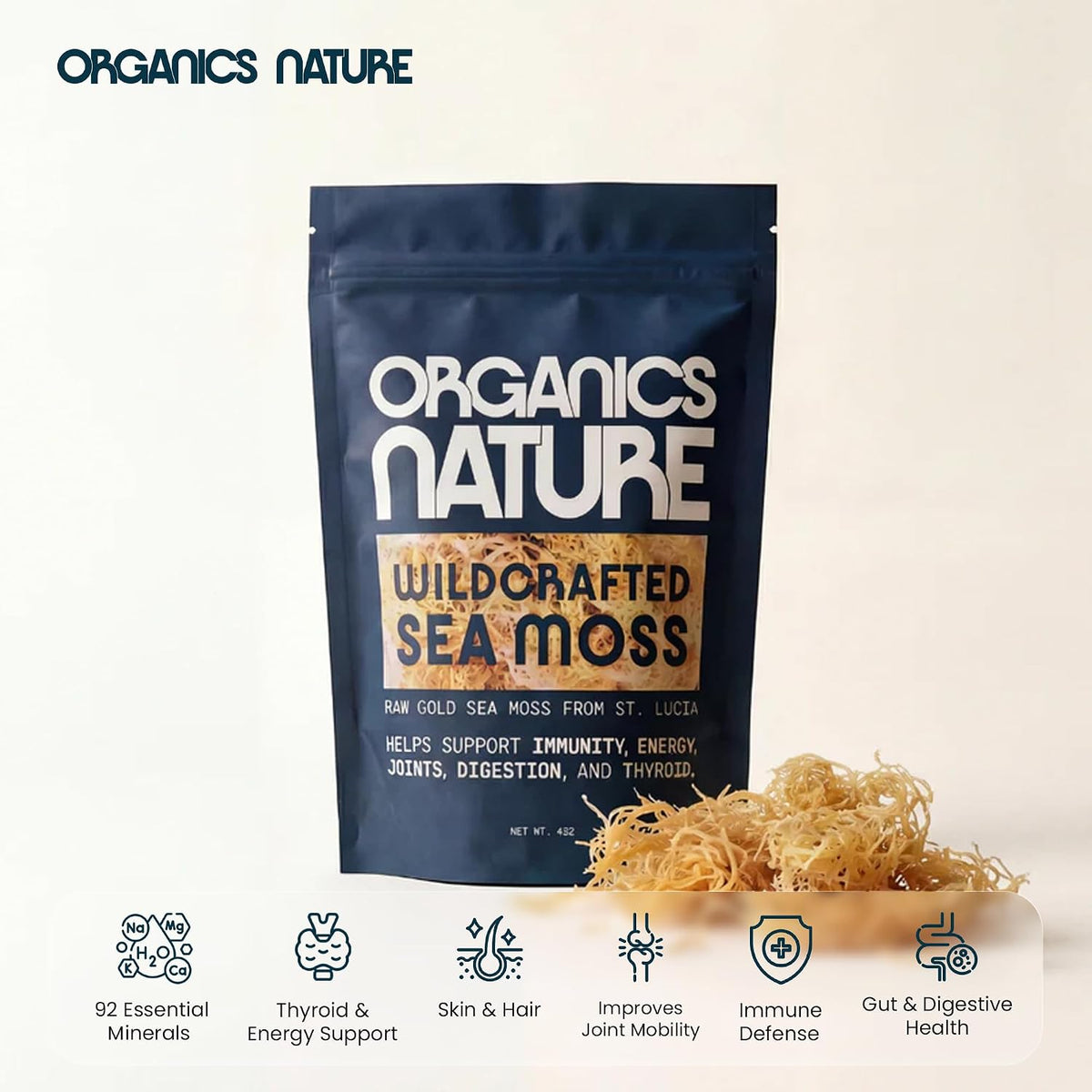 Organics Nature Raw Wildcrafted Sea Moss - Organic, Non-GMO, 113 g - görsel 6