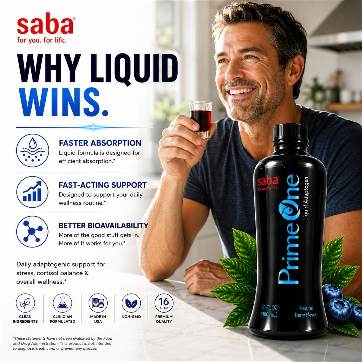 Saba Prime One Liquid Adaptogen Blend - Ashwagandha, Rhodiola, Reishi, Ginseng and Eleuthero - 946 ml (63 Servings) - görsel 8