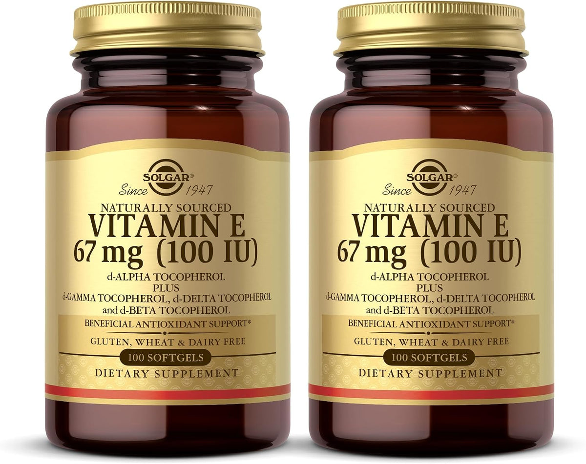 Solgar Vitamin E 67 mg (100 IU) - 100 Softgels, Pack of 2 - Natural Antioxidant Support - Gluten & Dairy-free - görsel 1