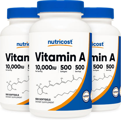 Nutricost Vitamin A 10,000 IU, 500 Soft gel capsule Capsules