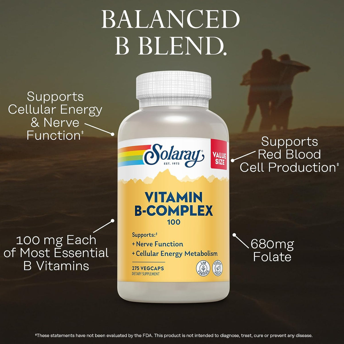 SOLARAY Vitamin B Complex 100mg - High Potency, All 8 B Vitamins, Vegan, 275 Veg Caps - görsel 3