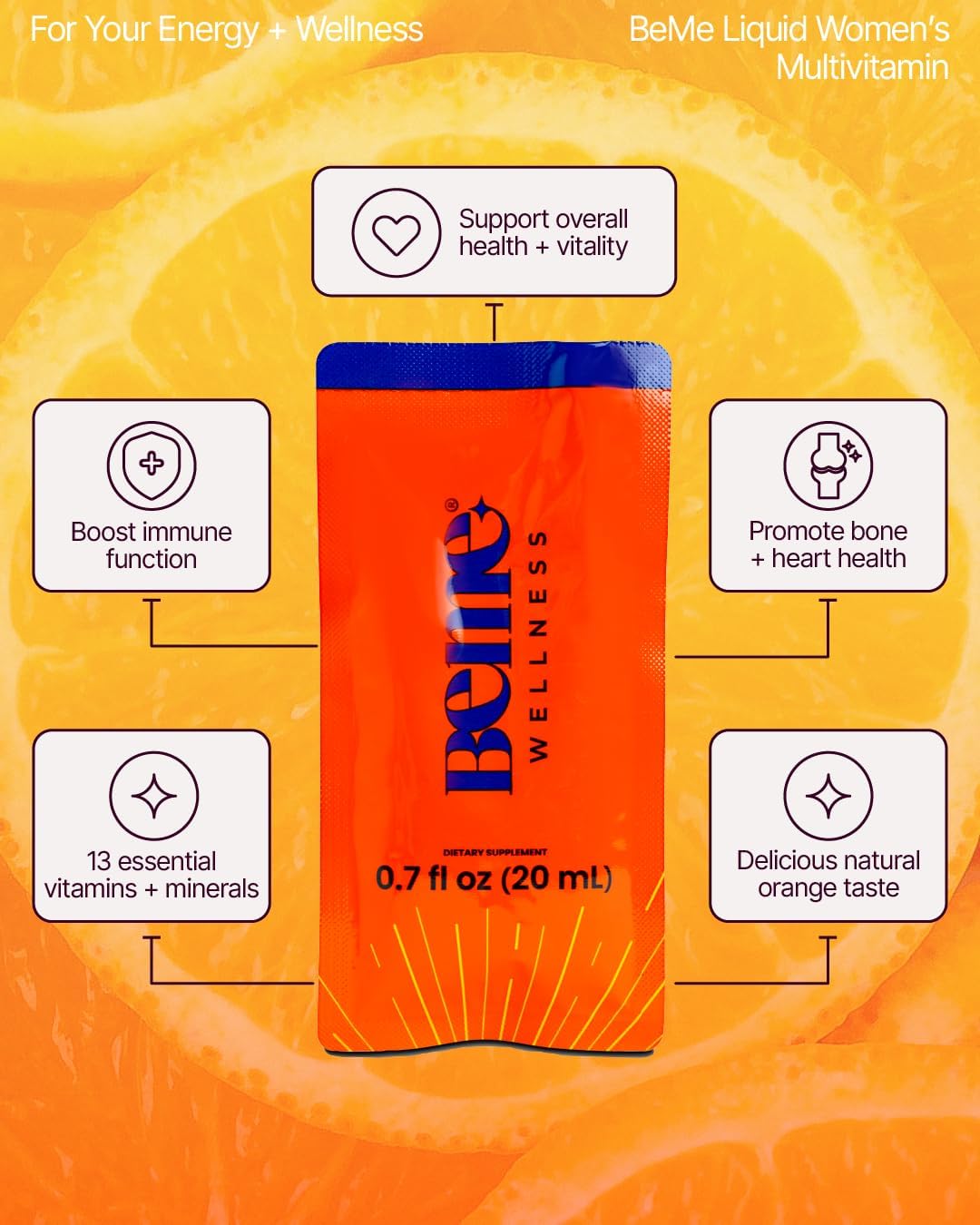 BeMe Liquid Multivitamin for Women - Orange Flavour - 15 Sachets - görsel 6