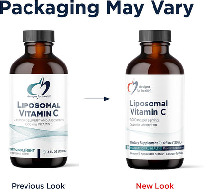 Designs for Health Liposomal Vitamin C Liquid - 1000mg Vitamin C Supplement - Liposomes (from Sunflower Lecithin) for Superior Absorption - Non-GMO, Pleasant Lemon Flavour (24 Servings / 120ml)