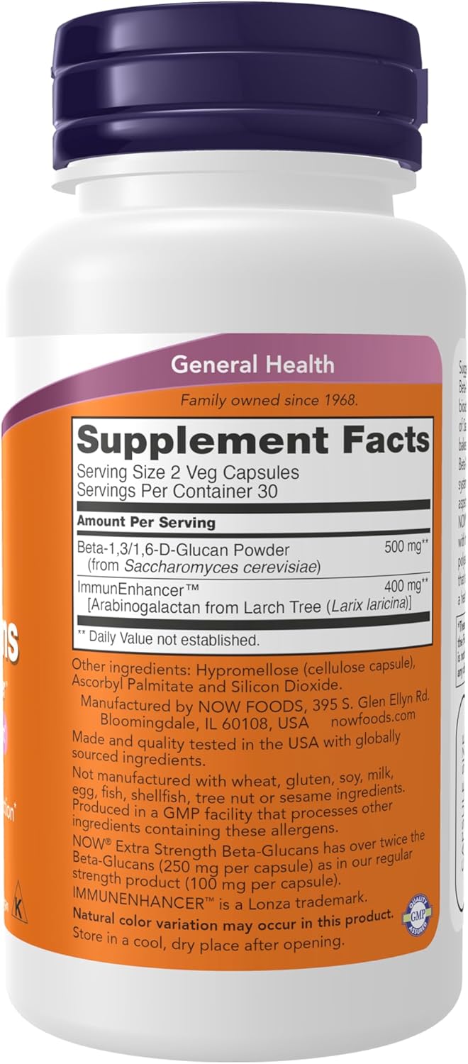 NOW Foods Beta-Glucans with ImmunEnhancer™, Extra Strength, 60 Vegan Capsules - görsel 2