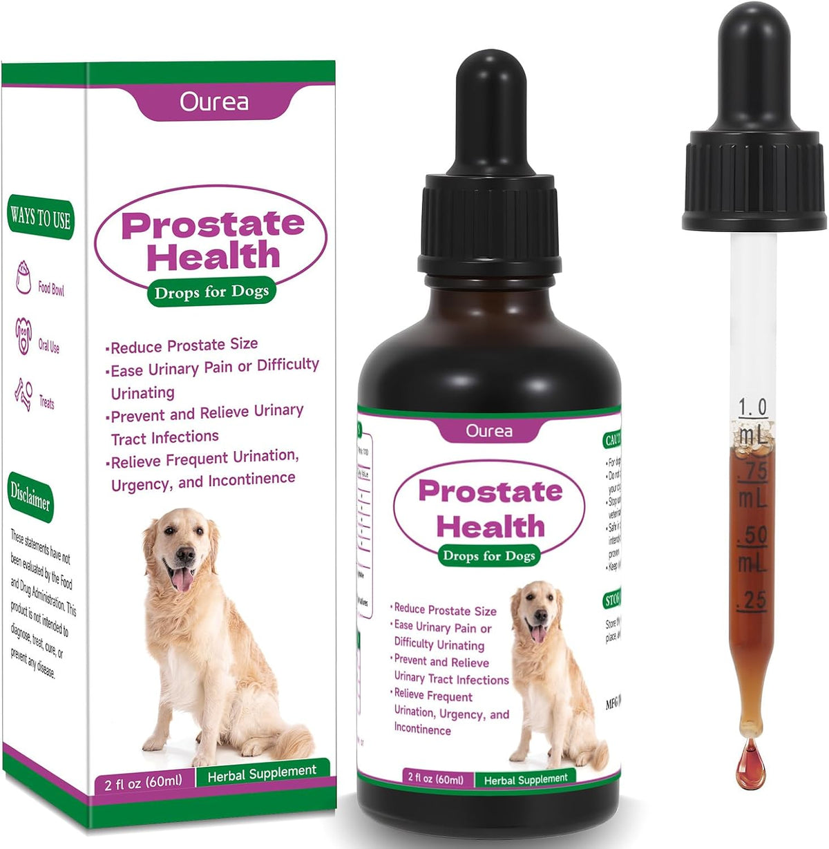 Ourea Prostate Health Drops for Dogs – Herbal Liquid Supplement for Urinary and Prostate Support - görsel 1