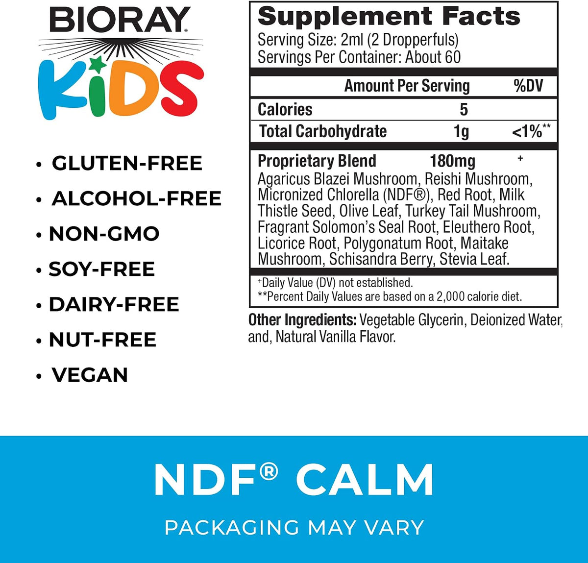 BIORAY Kids NDF Calm, Vanilla – 118 ml – Nourishes the Liver & Removes Toxins – Non-GMO, Vegan, Gluten-free – 2–4 Month Supply - görsel 2