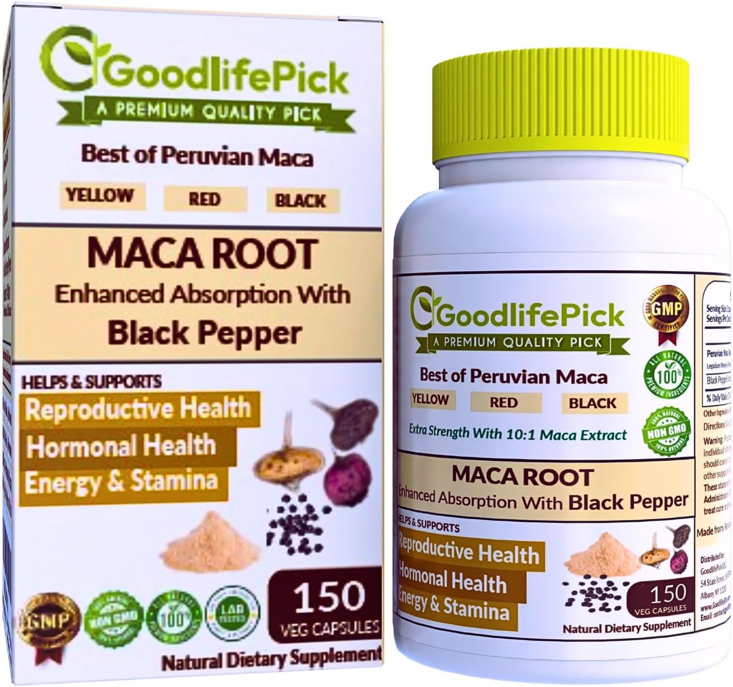 Peruvian Maca Root Capsules 150 Capsules - Powerful Maca Blend of Yellow, Red & Black Maca with Black Pepper - görsel 1