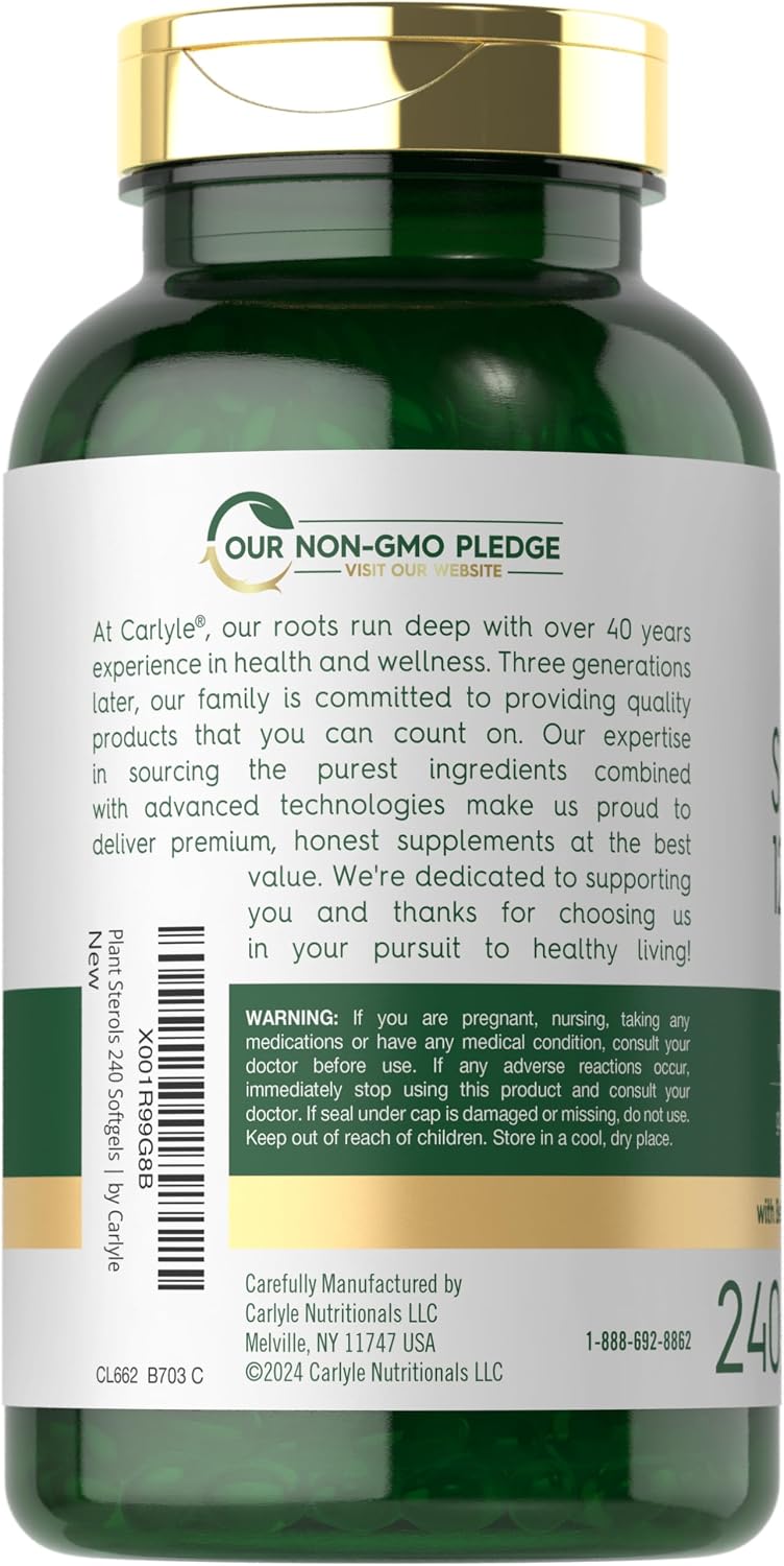 Carlyle Plant Sterols 1200 mg | 240 Ultra Potent Soft Gel Capsules | Non-GMO and Gluten-free Supplement | with Beta Sitosterol - görsel 3
