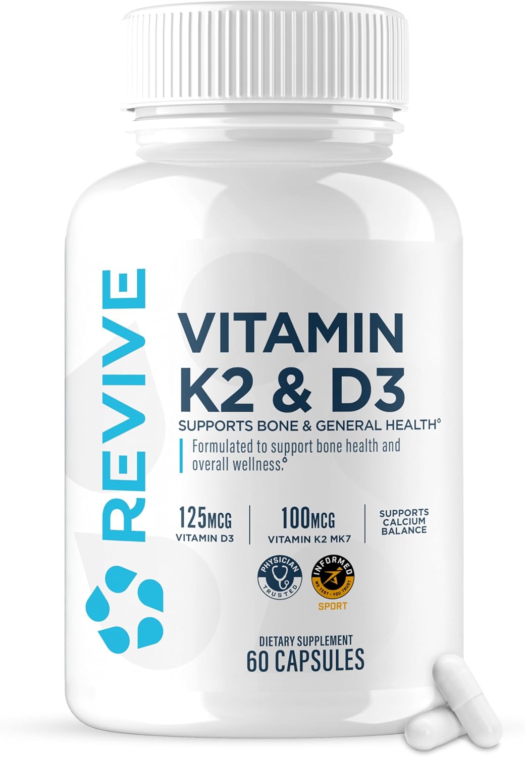 REVIVE MD Vitamin D3 & K2 Supplement for Men and Women, 5000 IU - Doctor Formulated K2 & D3 Vitamin Supplement Supports Bone Health & Muscle Strength - Immune & Cardiovascular Support (60 Servings) - görsel 1