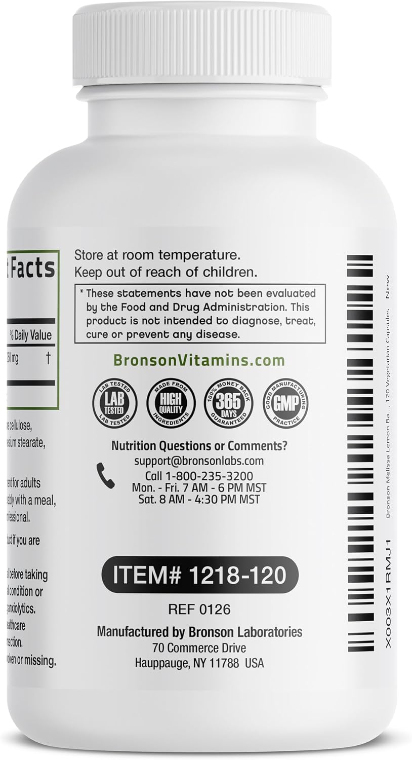 Bronson Melissa Lemon Balm Extra Strength, Non-GMO, 120 Vegetarian Capsules - görsel 5