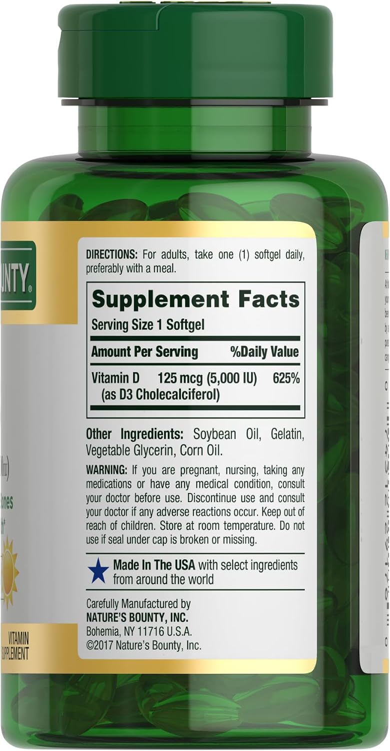 Nature's Bounty Vitamin D3 5000 IU Softgels, 240 Count - görsel 8