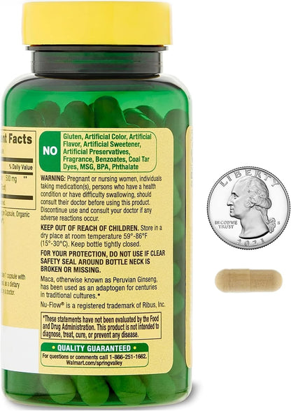 Spring Valley Organic Maca Root 500mg Capsules - Traditional Superfood for Vitality