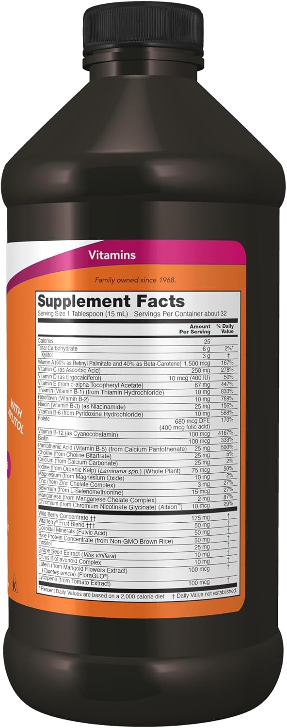 NOW Foods Liquid Multi, Fast Absorption Liquid Vitamin & Mineral, Wild Berry Flavour, 473ml - görsel 2