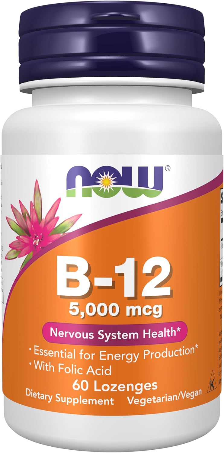 NOW Foods Vitamin B12 5000 mcg Lozenges with Folic Acid - görsel 1