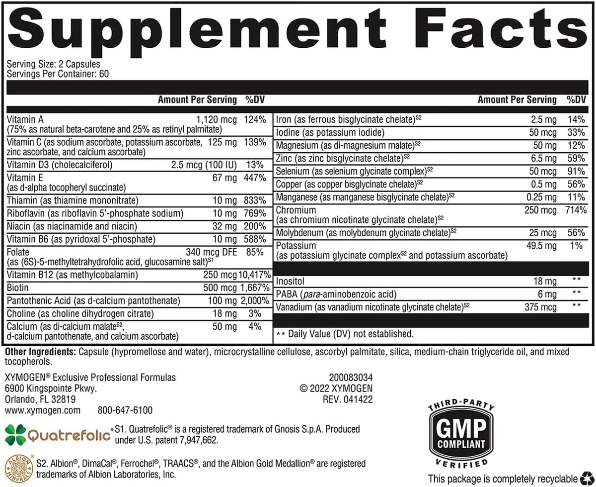 XYMOGEN ActivNutrients - Multivitamin & Multimineral Formula - 120 Capsules - görsel 2