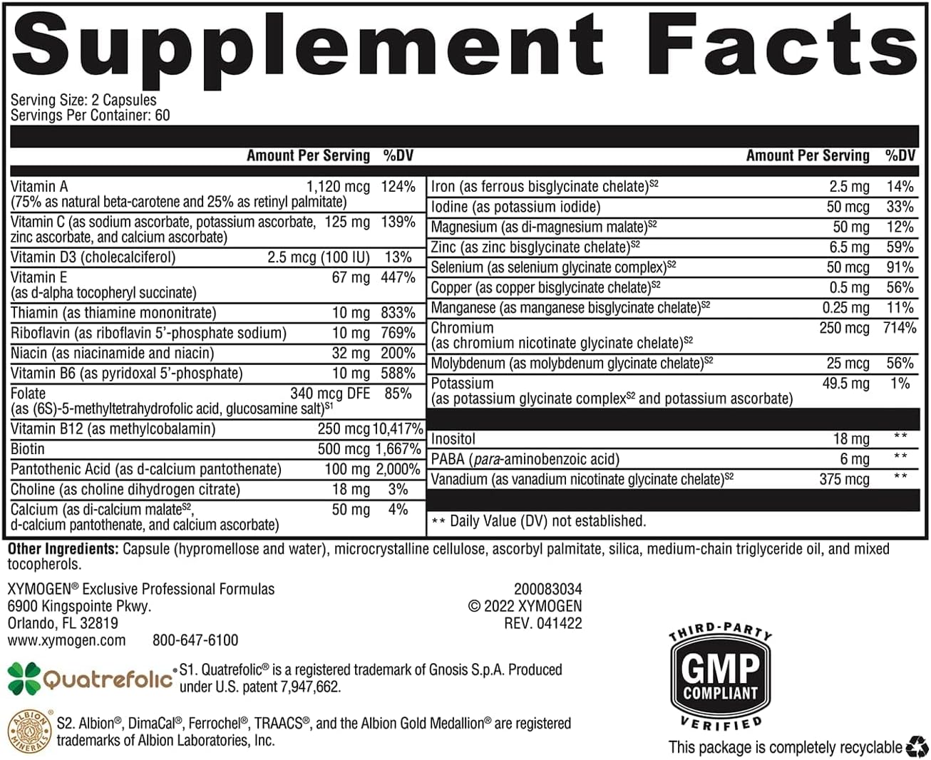 XYMOGEN ActivNutrients - Multivitamin & Multimineral Formula - 120 Capsules - görsel 2