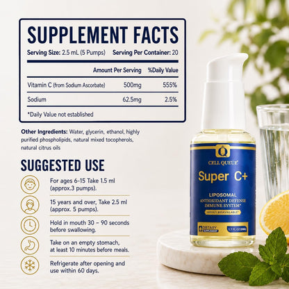 Cellqueue Liposomal Vitamin C Liquid 500 mg – Superior Absorption Food Supplement