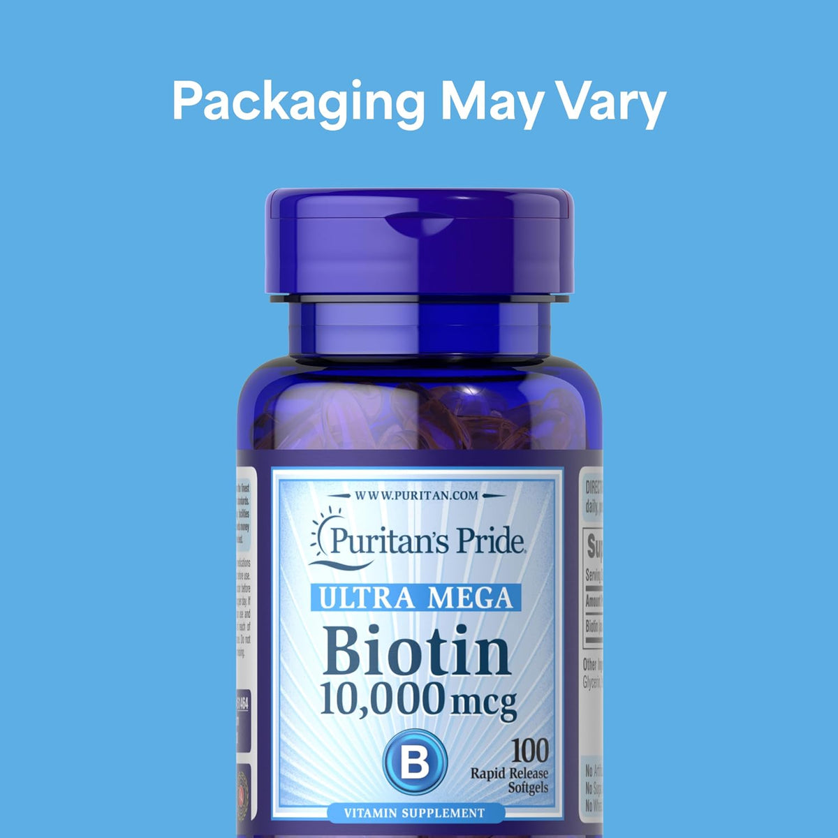 Puritan's Pride Premium Ultra Mega Biotin 10,000mcg - 100 Rapid Release Softgels - görsel 2