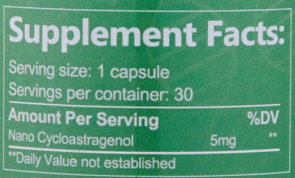 CAW Telomere Support Supplement | Anti-Ageing Cellular Health | Nano Cycloastragenol 5mg 30 Enteric-Coated Capsules 1 Bottle