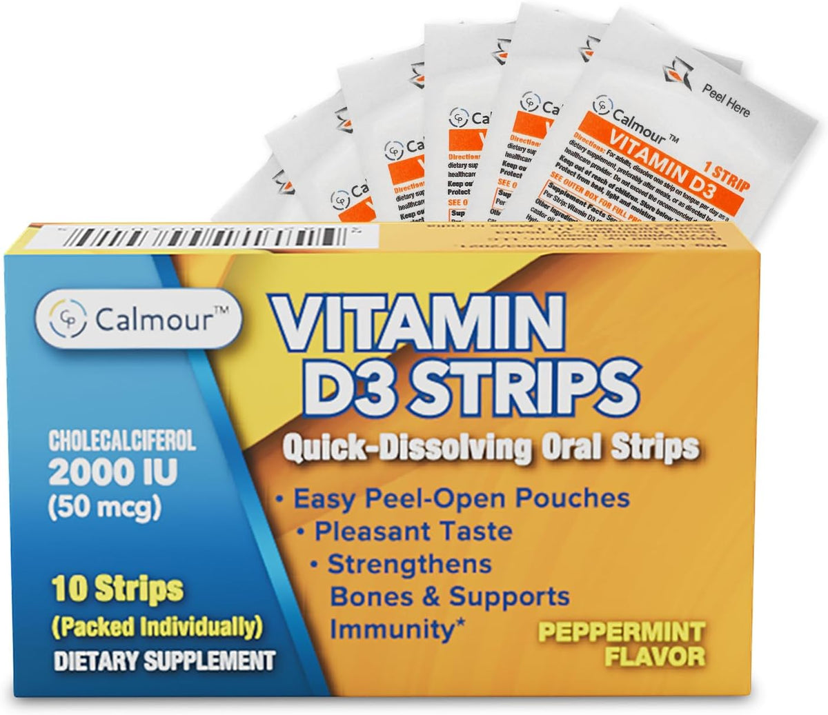 Calmour Vitamin D3 Strips 100 Pack | 2000 IU Oral Dissolvable Strips | Peppermint Flavour - görsel 8