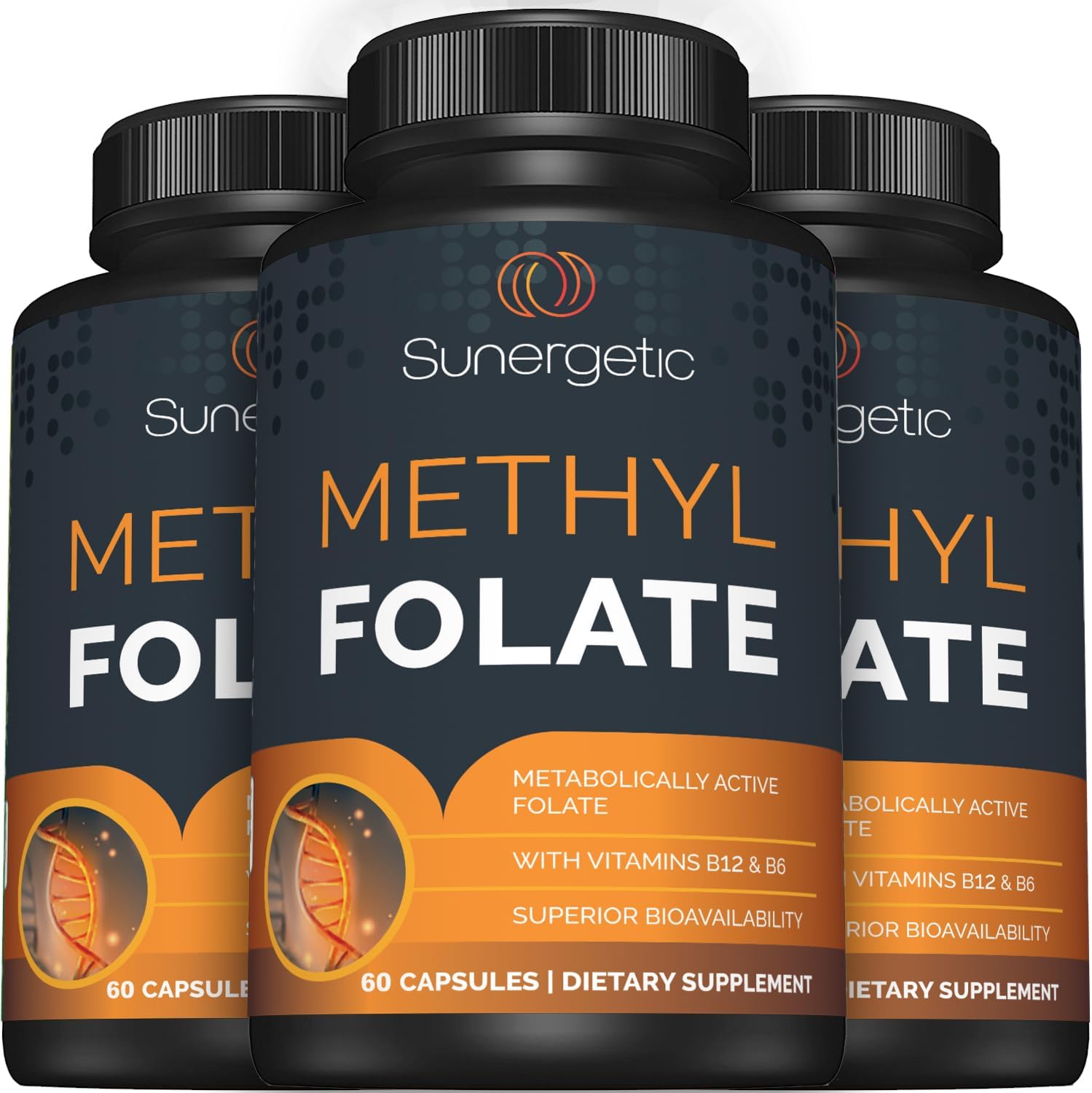 Sunergetic Premium Methyl Folate Supplement – with Methylated Vitamin B12 and Vitamin B6 – Metabolically Active Folate as Magnafolate – 400 mcg per Capsule – 60 Capsules - görsel 5