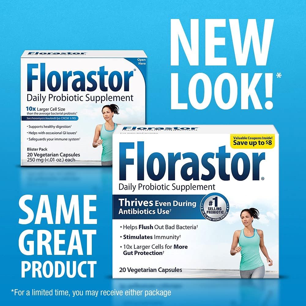 Florastor Daily Probiotic Food Supplement for Women and Men, Suitable for Uses with Antibiotics, Saccharomyces Boulardii CNCM I-745 (20 Capsules, Pack of 2) - görsel 5