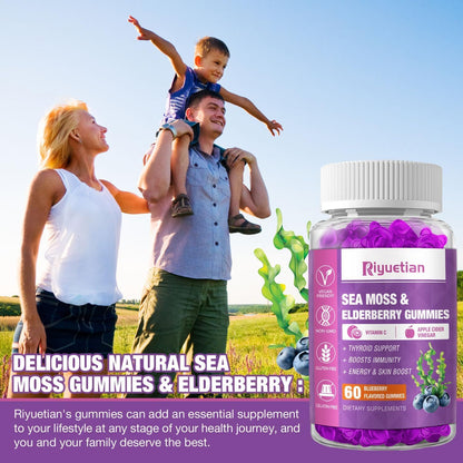 Sea Moss & Elderberry Gummies with Vitamin C and Zinc – Immune & Thyroid Support, 60 Gummies