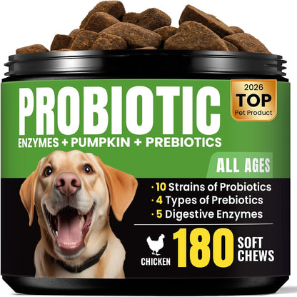 BuddyCheer Probiotics for Dogs - Supports Digestion, Skin and Breath - 180 Soft Chews
