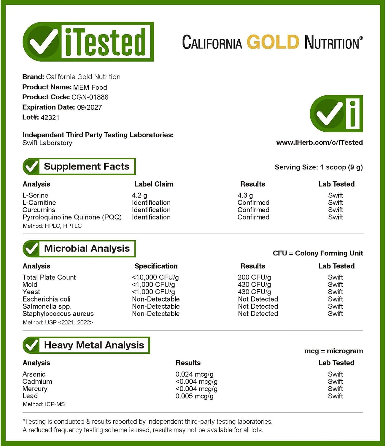 California Gold Nutrition MEM Food, Memory & Cognitive Support, 510 g - görsel 4