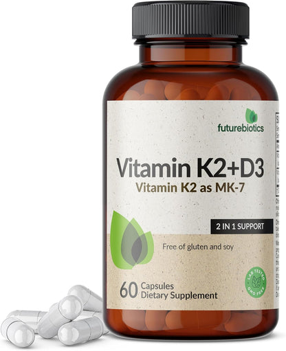 Futurebiotics Vitamin K2 (MK7) with D3 Supplement – 5000 IU D3 & 90 mcg K2 MK-7, 120 Vegetarian Capsules