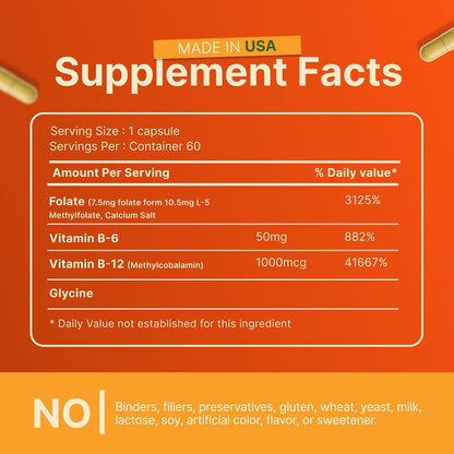 INVITA L-Methylfolate 7.5 mg + Active Vitamin B Complex – 60 Capsules