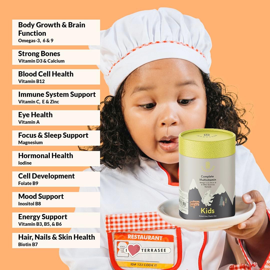 Complete Kids Multivitamin Gummies - with Omega 3,6,9, Vitamin B12, Folic Acid, Iodine, Vitamin C, Zinc - Daily Essential Vitamins - Premium Vegan Multivitamin for Kids 2+ (60 Gummies) - görsel 6