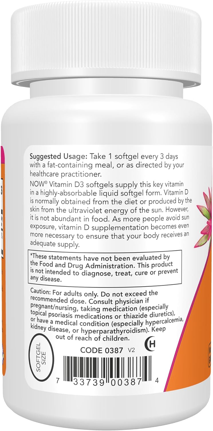 NOW Foods Vitamin D-3 10,000 IU, High Potency, Bone Health Support, 30 Softgels - görsel 3