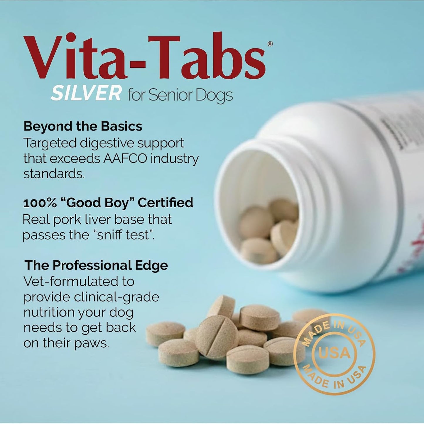 Vita-Tabs Silver - Vitamins, Minerals, Nutrients - Support for Older Dog - Supplement for Healthy Bone, Joint, Energy, Immune System - 100 Chewable Tablets - görsel 3
