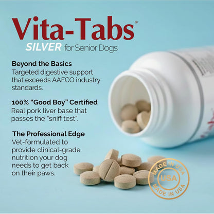 Vita-Tabs Silver - Vitamins, Minerals, Nutrients - Support for Older Dog - Supplement for Healthy Bone, Joint, Energy, Immune System - 100 Chewable Tablets