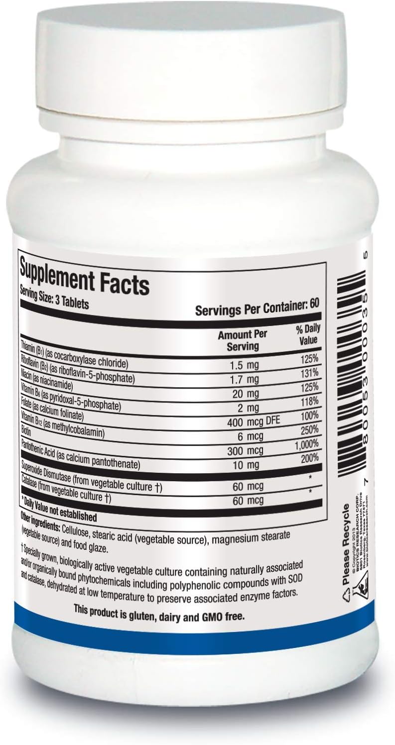 Biotics Research Bio-B 100 - B Complex with Phosphorylated B6, Riboflavin-5-Phosphate, Folate, B12, Niacin, Biotin, SOD & Catalase, 180 Tablets - görsel 2