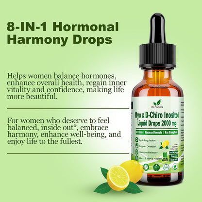 Myo & D-Chiro Inositol Supplement for Women - 40:1 Ratio Complex with Multivitamin and Herbs (Liquid Drops, 60 ml)