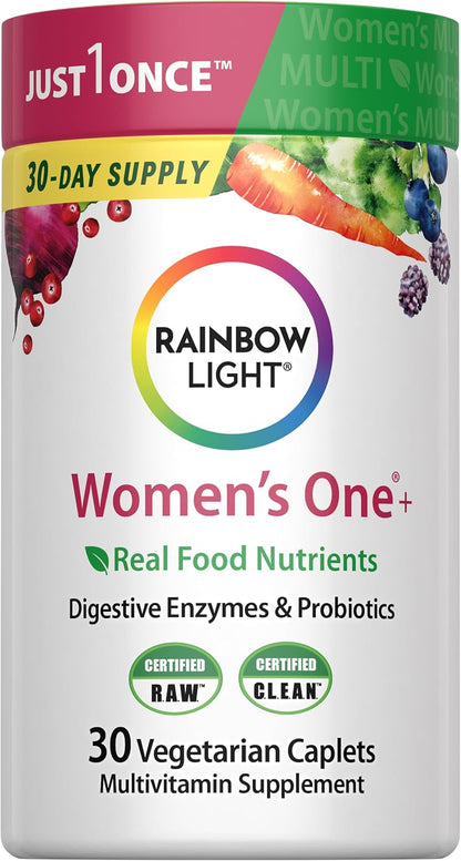 Rainbow Light Women's Multivitamin One+ | Real Food Nutrients, Digestive Enzymes & Probiotics | 30 Caplets