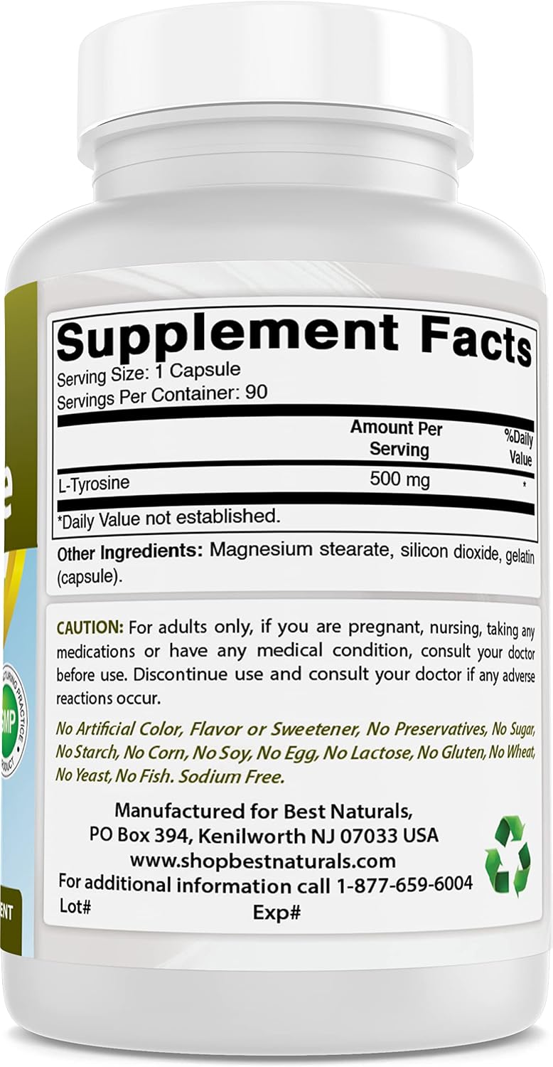 Best Naturals L-Tyrosine 500 mg – 90 Capsules (3-Pack) - görsel 6