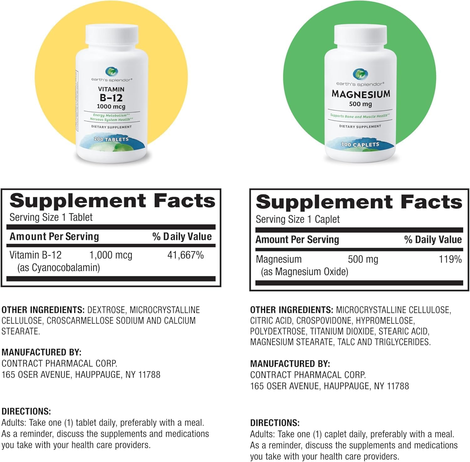 Earth's Splendor Energy and Muscle Support: Vitamin B12 (1000mcg) and Magnesium (500mg) Supplement - görsel 3