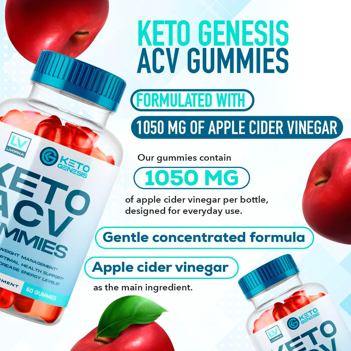 Keto Genesis Keto ACV Gummies Advanced - Apple Cider Vinegar Gummies, 3 Pack (180 Gummies) - görsel 3