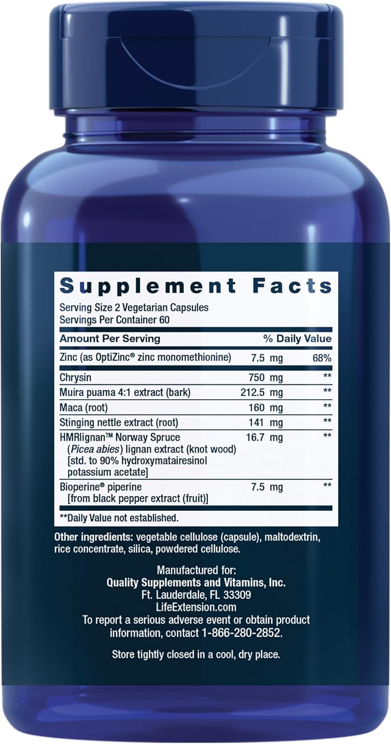 Life Extension Super Miraforte with Standardised Lignans, Chrysin, Nettle Root, Muira Puama, Maca, Zinc – Testosterone Support, 120 Capsules - görsel 2