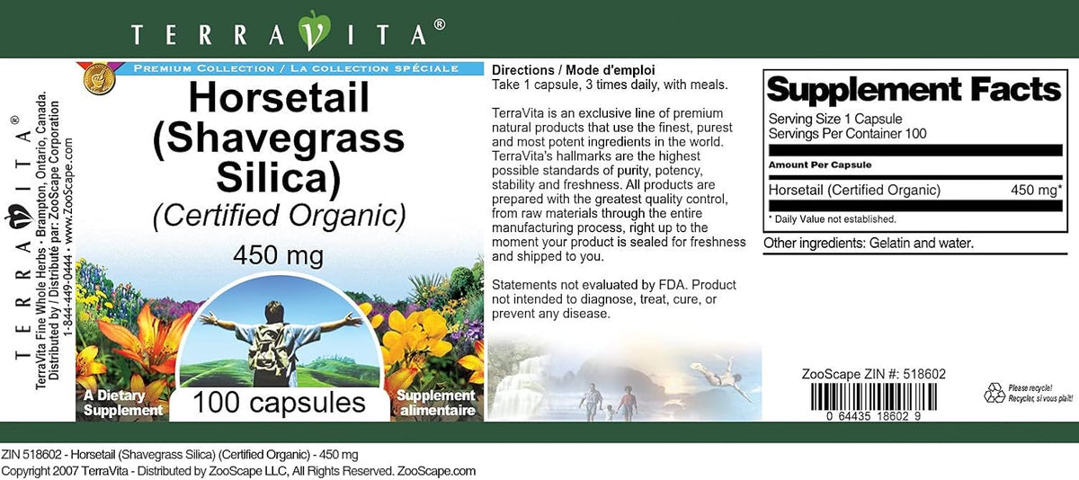 Terravita Organic Horsetail (Shavegrass Silica) - 450 mg, 100 Capsules (3-Pack) - görsel 3