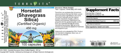 Terravita Organic Horsetail (Shavegrass Silica) - 450 mg, 100 Capsules (3-Pack)