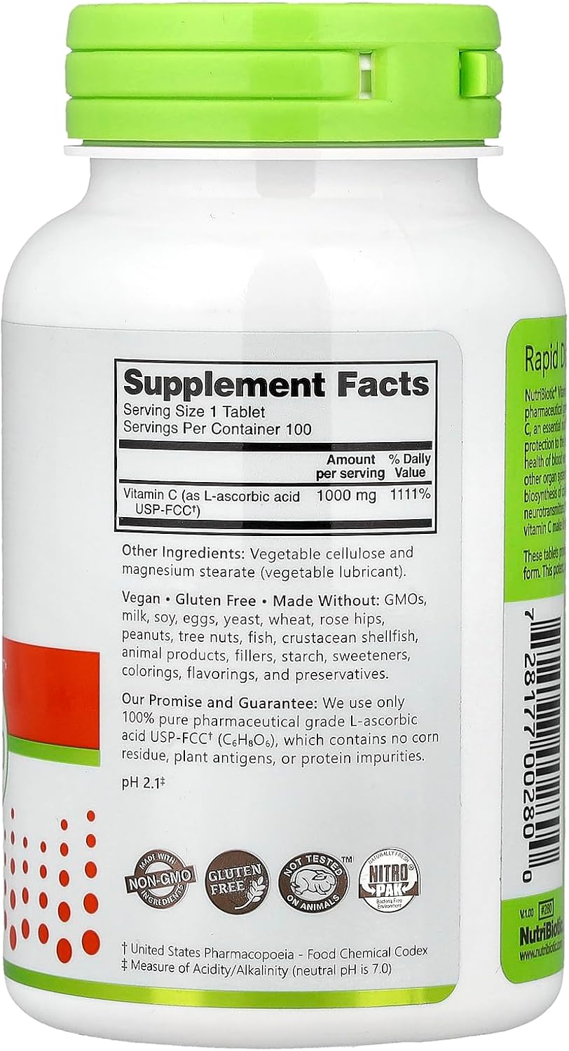 NutriBiotic Vitamin C, 1000 mg, 100 Tablets - görsel 2