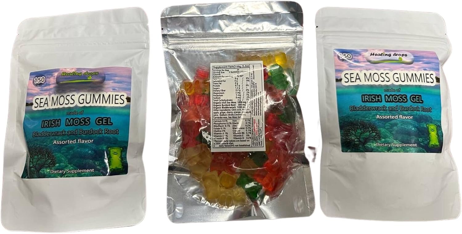 Sea Moss Gummies - Irish Sea Moss with Bladderwrack & Burdock Root - Raw Organic Wildcrafted - Vegan Non-GMO - Immune Support & Detox (Assorted Flavours) - görsel 2